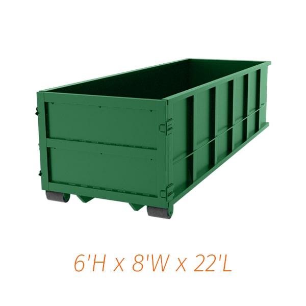 our thirty-yard dumpsters should be filled to no more than the top of the container